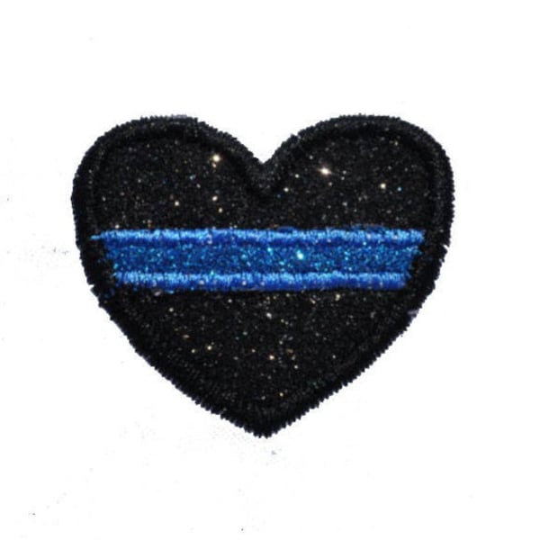 Back the Blue Police Thin Blue/Firefighter Red Line Glitter patch Police Officer Heart glitter sparkle iron Embroidery Patch!  GL149
