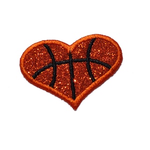 Basketball Heart 3 inch Glitter Patch iron on patch sew on patch trucker hat patch Hoops roundball swoosh swish Glitter Vinyl Patch GL191