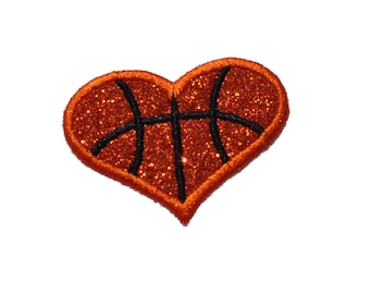 Basketball Heart 3 inch iron on patch Sparkle Glitter Vinyl Patch! GL191 (H)