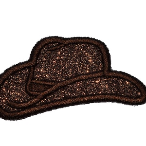 Cowboy Hat Glitter Patch Brown or Pink Patch Cowgirl Patch Gift for Her Bachelorette Gift Iron on Sew on Vinyl GL286 Brown H image 1