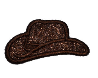 Cowboy Hat Glitter Patch Brown or Pink Patch Cowgirl Patch Gift for Her Bachelorette Gift Iron on Sew on Vinyl ! GL286 Brown (H)