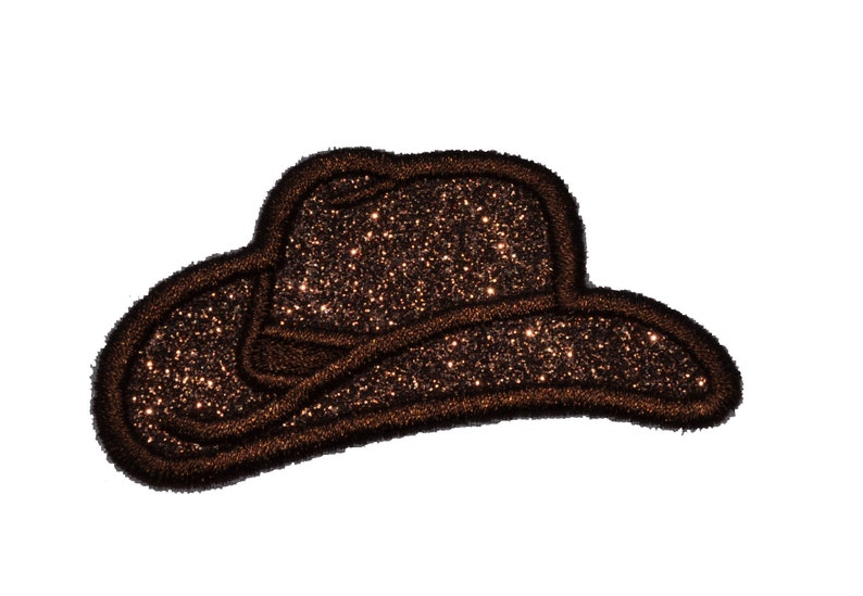 Cowboy Hat Glitter Patch Brown or Pink Patch Cowgirl Patch Gift for Her Bachelorette Gift Iron on Sew on Vinyl GL286 Brown H image 1