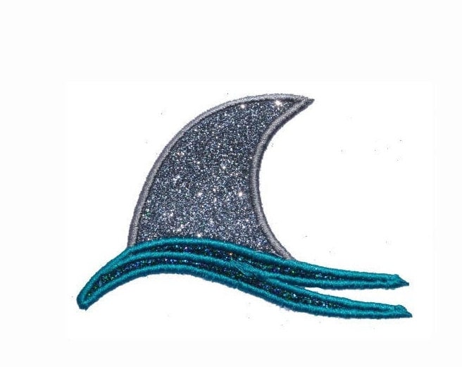 Shark Fin in the Ocean Sea Sparkle Glitter Patch -  Iron or Sew on Vinyl - NO GLITTER MESS ! GL351