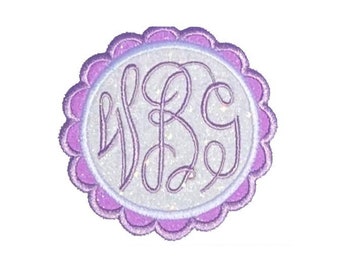 Scalloped monogram glitter patch iron on glitter patch embroidered patch H3