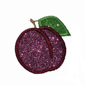 Plum Glitter Iron-On Patch, Fruit Sugar Plum Fairy Applique (3 inch) GL303