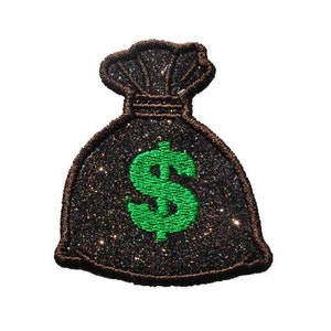 Toppa glitterata con simbolo del dollaro, da 3 pollici, con scritta Money Bag Bags - Vinile da stirare o cucire - NESSUNA PORCOPPIA DI GLITTER! GL358 (H)