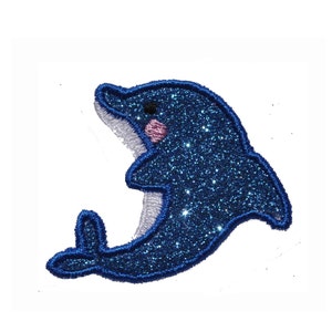 Dolphin Sparkle Glitter Patch -  Iron or Sew on Vinyl - NO GLITTER MESS ! GL34H