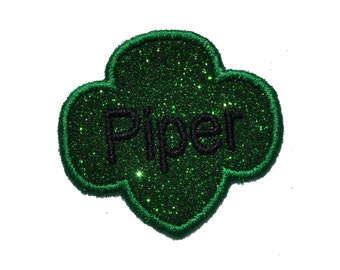 Trefoil Shape 3 inch size.  Plain or personalized. Kelly Green no glitter mess.  Iron on Patch! GL295