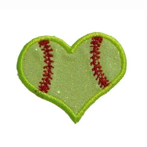 Softball Heart 3 inch Sparkle Glitter Vinyl Iron On Patch! GL312