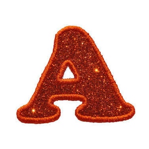 Pode incluir: Letra A de glitter laranja, um remendo de feltro com um acabamento brilhante.