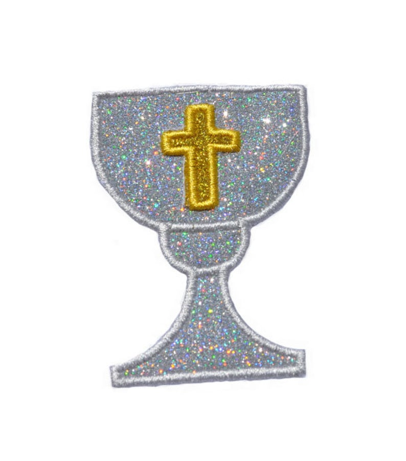 Chalice Communion Faith in God glitter sparkle iron on Cross Patch GL232 image 1