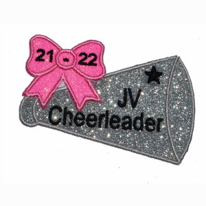 Sparkly Megaphone Embroidered Patches for Cheerleaders Patch jv Cheerleader Cheerleading Embroidered Patch GL438 Iron-On, Varsity JV Cheer