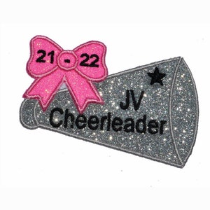 Megaphone Varsity Glitter Patch Jr. Varsity Cheerleader Cheerleading Cheer Bling jv Cheer Glitter Embroidered Patch NO GLITTER MESS! GL438