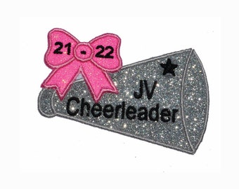 Sparkly Megaphone Embroidered Patches for Cheerleaders Patch jv Cheerleader Cheerleading Embroidered Patch GL438 Iron-On, Varsity JV Cheer