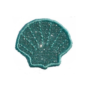 Scallop Seashell Sea Shell 3&quot; Sparkle Glitter Patch 3 inches wide Iron on Sew on Beach Lover NO GLITTER MESS GL350