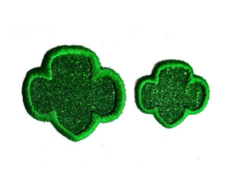 Mini Trefoil Shape 1.25 or 1.75 inch size. Kelly Green no glitter mess. Iron on Patch GL295.1 image 1