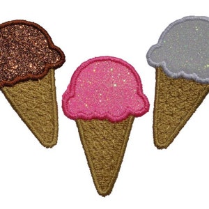 Eis Aufnäher Eis Waffel Schoko Erdbeer Vanille Glitzer Aufnäher zum Aufbügeln oder Aufnähen