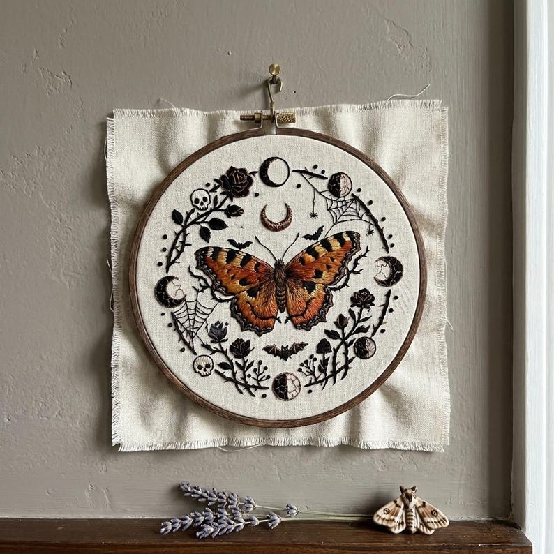 Gothic Butterfly Embroidery Kit | Celestial Moon Moth Craft | Spooky ...
