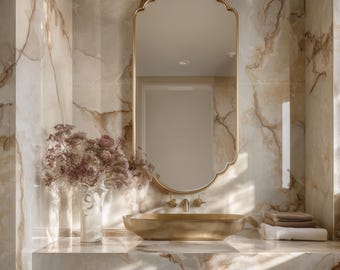 Unlacquered Wavy Brass Mirror – Handmade Moroccan Vanity Decor