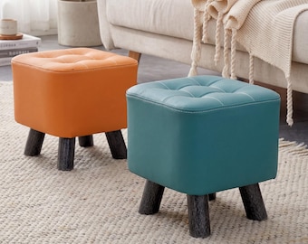 Small Tufted Footstool Ottoman | Water-Resistant Faux Leather | Stackable  Choice of Height | Footrest Pouffe Stool
