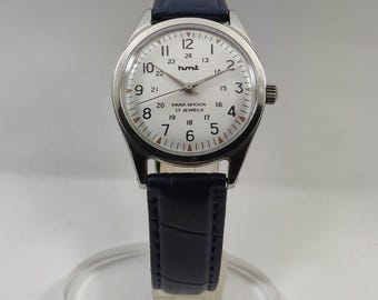 Vintage HMT Janata White Dial Field Watch | Mechanical Hand Winding | 24 Hour Arabic Numerals | Minimalist Everyday Watch
