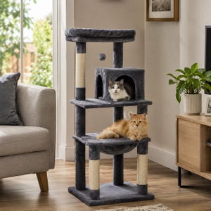 5 Tier Cat Tree Tower Large Cat Tree with Hammock Condo Scratching Posts Cat Activity Centre Indoor Cat Furniture Multi Level Play