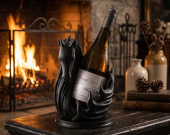Horse Wine Bottle Holder, Black Decorative Stand, Elegant Bar Table Centerpiece Gift