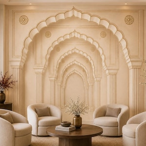 Indian Arch Wallpaper Mural, Mughal Arch Wall Mural, Beige Architectural Wallpaper, Peel and Stick Wallpaper, Luxury Wall Decor - PH1083