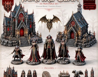 Vampire Clan Gothic Miniature Set STL-Dateien | Druckbare 3D Vampir Figuren, Gotische Gebäude, Gargoyle, Sarg & Gelände