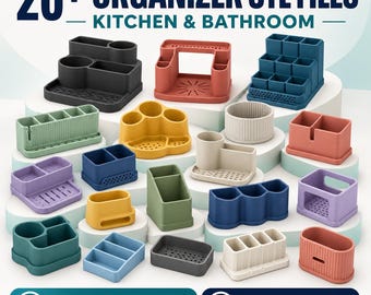 20+ Organizer STL Bundle, Kitchen and Bathroom Storage, 3D Printable Countertop Organizer, Instant Digital Download