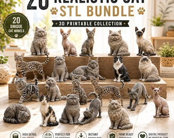 20 Realistic Cat STL Bundle | 3D Printable Cat Collection | High Detail Cat Figurines | FDM & Resin Ready | Instant Digital Download