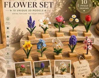 Miniature Flower Set STL Bundle | 10 Unique Flower Models | 3D Printable Floral Decor | Tulip Rose Lily Orchid Sakura Daisy Hyacinth STL