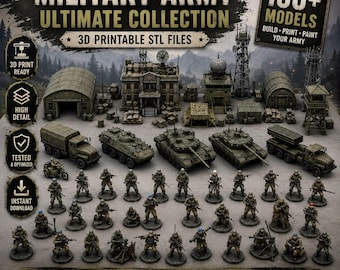 100+ Military Army STL Bundle | 3D Printable Military Base, Tanks, Soldiers, Watch Towers, Radar Station, Trucks,  Props | FDM & Resin STL