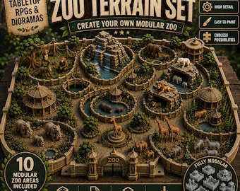 Modular Zoo Terrain Set STL | 10 Modular Animal Enclosures | Tabletop RPG Terrain | Diorama Scenery | FDM & Resin 3D Printable Files