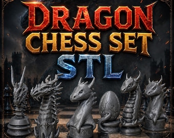 Drachen Schach-Set STL Dateien - 3D Druckbare Fantasy Stücke (Digitaler Download)