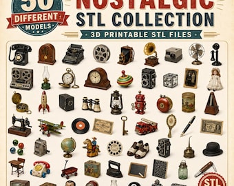 50 Nostalgic Vintage Models STL Bundle, Retro Collectibles 3D Printing Files, Antique Miniatures, Instant Digital Download