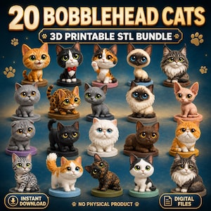 20 Wackelkopfkatzen im STL-Format, niedliche Katzenfiguren, 3D-druckbare Katzenmodelle, Katzenkollektion zum digitalen Download, FDM-Harzdruckdateien