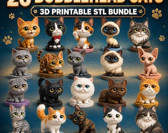 20 Bobblehead Cats STL Bundle, Cute Cat Figurines, 3D Printable Cat Models, Cat Collection Digital Download, FDM Resin Print Files