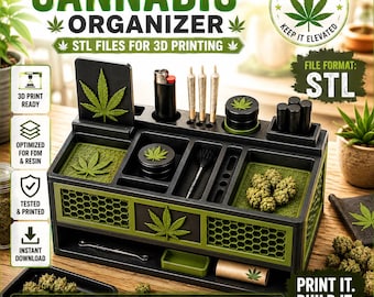 Cannabis Organizer STL File | 3D Printable Weed Storage Station | Rolling Tray Organizer | Grinder Holder | Joint Holder | FDM & Resin