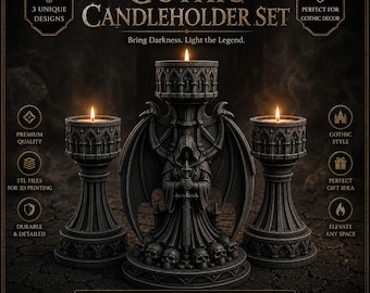 Gothic Kerzenhalter STL Bundle – Dark Fantasy Decor Set – 3D Kerzenhalter Pack – Gothic Wohnkultur STL – Teelichthalter Dateien