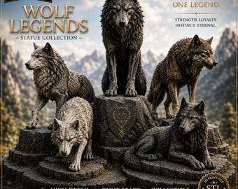Zestaw Wolf Legends STL – Kolekcja 5 figurek wilków – Pliki do druku 3D – Figurki wilków do druku – Żywica i gotowe do druku cyfrowego FDM