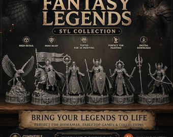 Fantasy Legends STL Collection - Premium 3D druckbare Miniaturen für Resin - FDM Drucker Ritter, Adler, Magier, Bogenschütze Figuren