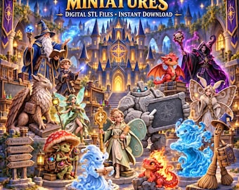 Magical School Miniatures STL+100  Bundle, Wizard Fantasy Figures, Dragons Fairies & Creatures, Tabletop RPG 3D Print Files
