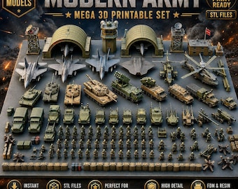 Modern Army Mega Bundle STL Files | 100+ Military Models | Tanks Aircraft Helicopters Soldiers Diorama 3D Print Set