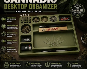 Cannabis Schreibtisch Organizer STL | 3D Druckbares Tablett | Weed Station Datei | RAW Zubehör Halter | Verstecktablett STL | Fdm Fertig