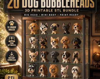 20 Dog Bobblehead STL Bundle, 3D Printable Dashboard Dog Figurines, Cute Pet Collection, FDM Digital Download