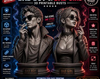 Bad Boy Bad Girl STL-Dateien - 3D druckbare Büste Statuen - Gothic Paar Dekor - Harz FDM bereit digitaler Download
