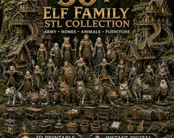 50+ Elf Family STL Bundle, Fantasy Elf Army Miniatures, Tree Houses, Animals & Furniture, 3D Printable Digital Download