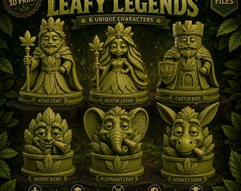 Grüne Legenden STL Bündel | Fantasy Schachfiguren für 3D Druck | König Blatt Königin Blatt Burg Knospe | Druckbare Resin & FDM Miniaturen