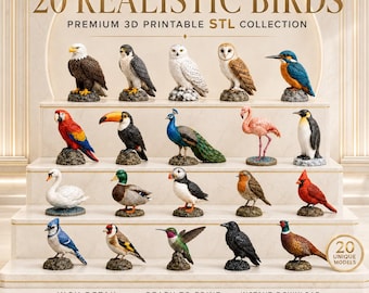 20 Realistic Birds STL Bundle, 3D Printable Bird Figurines, Eagle Owl Parrot Penguin Miniatures, Wildlife Models, Instant Download